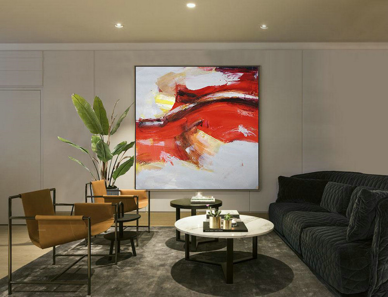 Large Modern Abstract Painting,Oversized Palette Knife Painting Contemporary Art On Canvas,Bedroom Wall Decor,Red,Yellow,Grey.etc